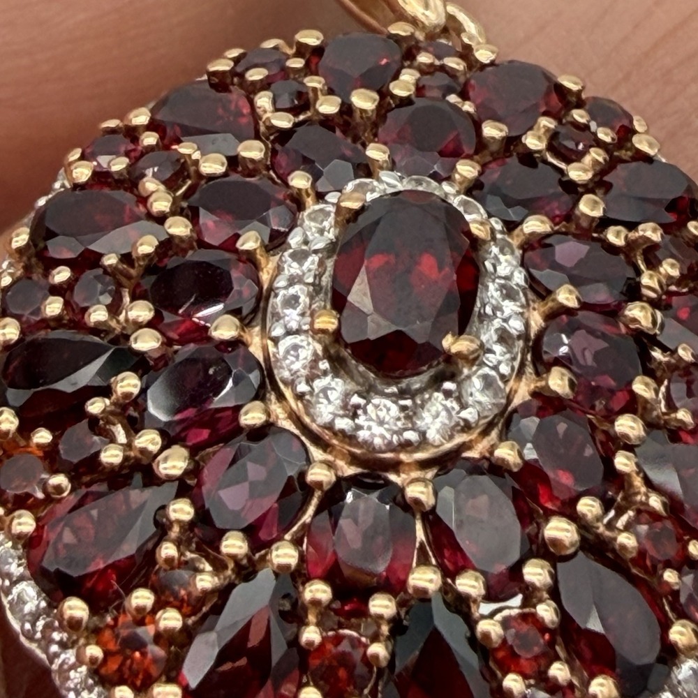 Vtg Anthill Garnet White Zircon Pendant Necklace Rose Gold 925 D'Joy Estate